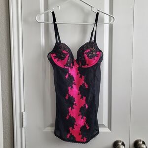 Victoria's Secret Black and Pink Lace Chemise